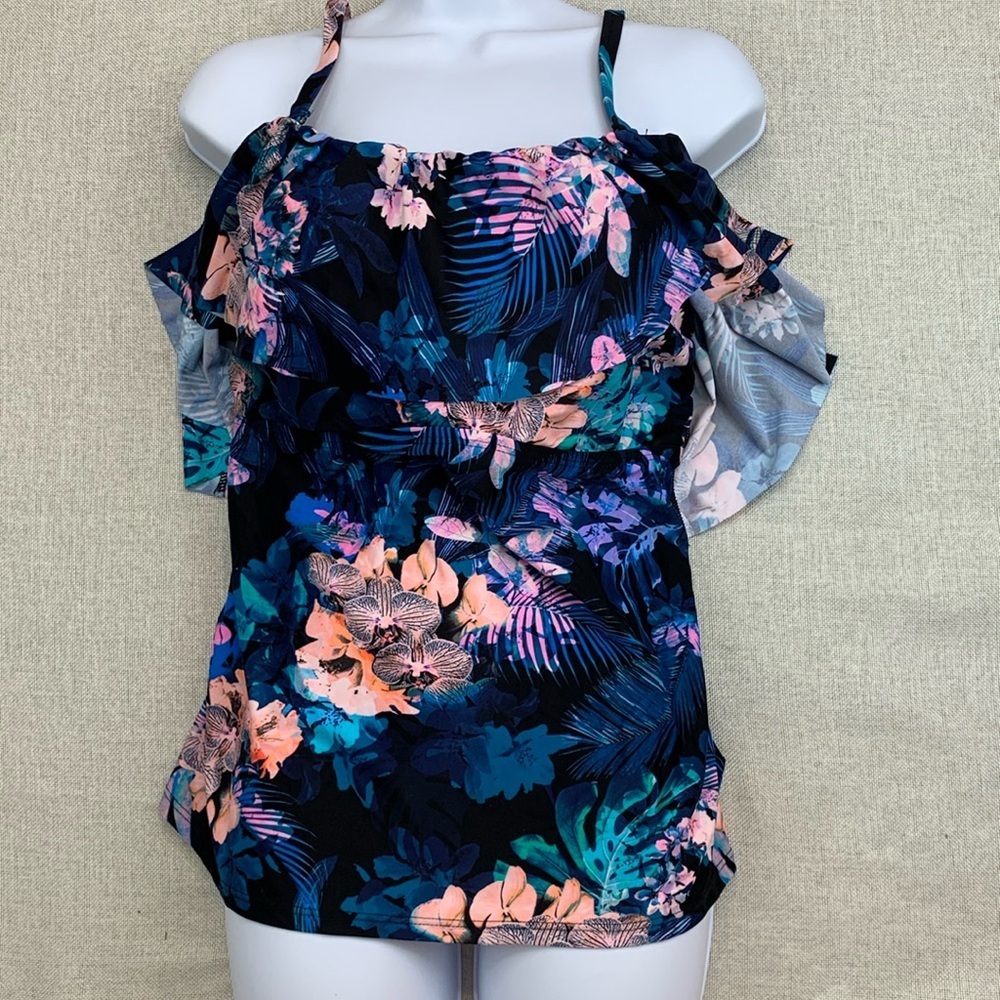 Island Escape Plus Size La Flor Underwire Tankini Top Size 18W
